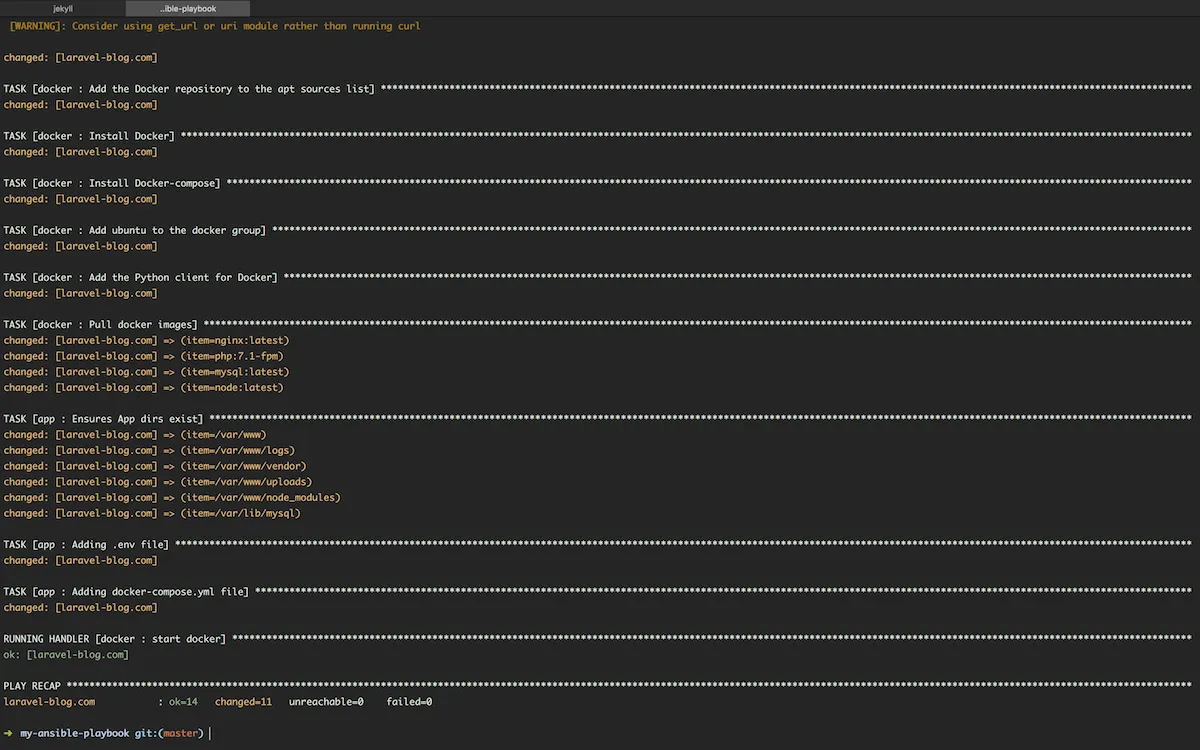 Result of the playbook via Ansible