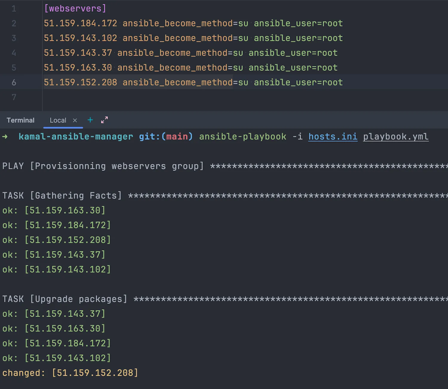 The result of the Ansible playbook.