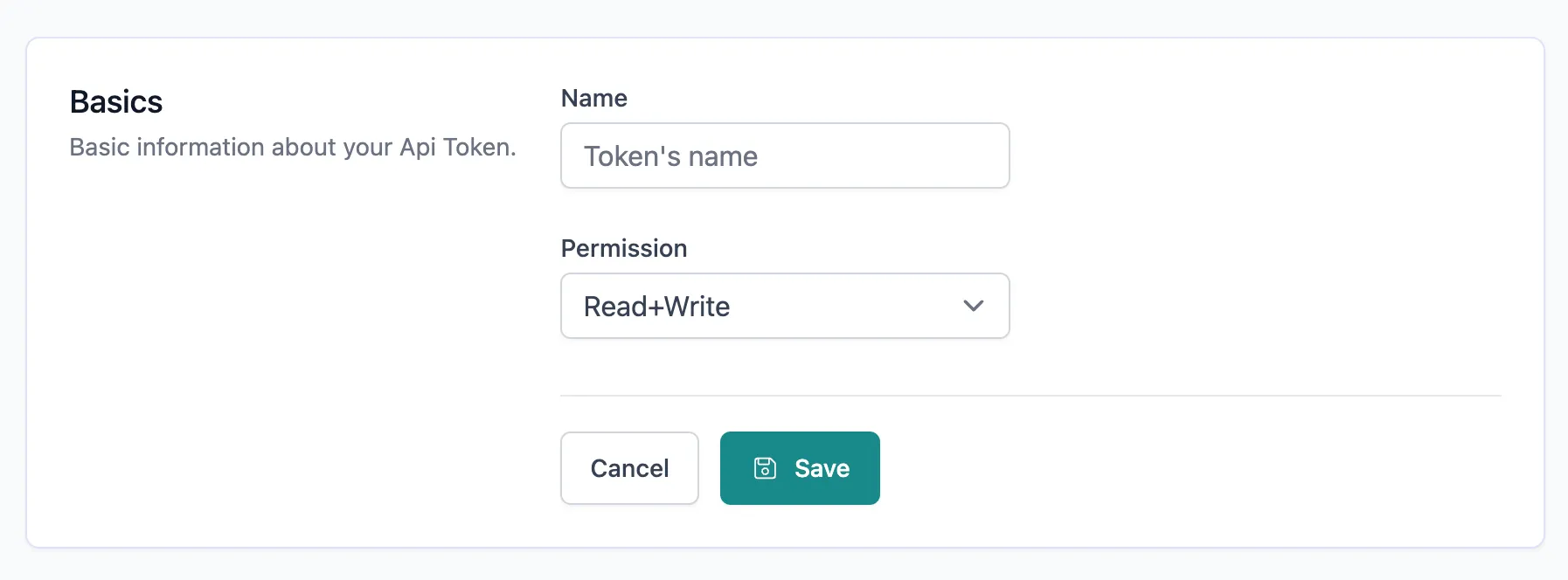 The API token form with the new Permission select