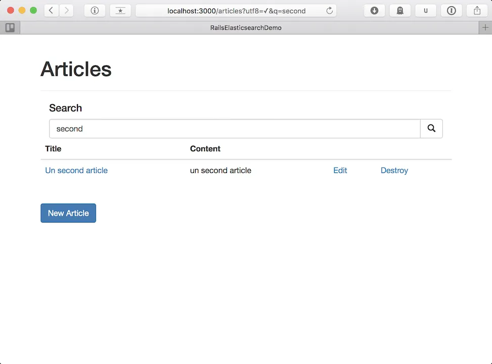 List of articles corresponding to a search