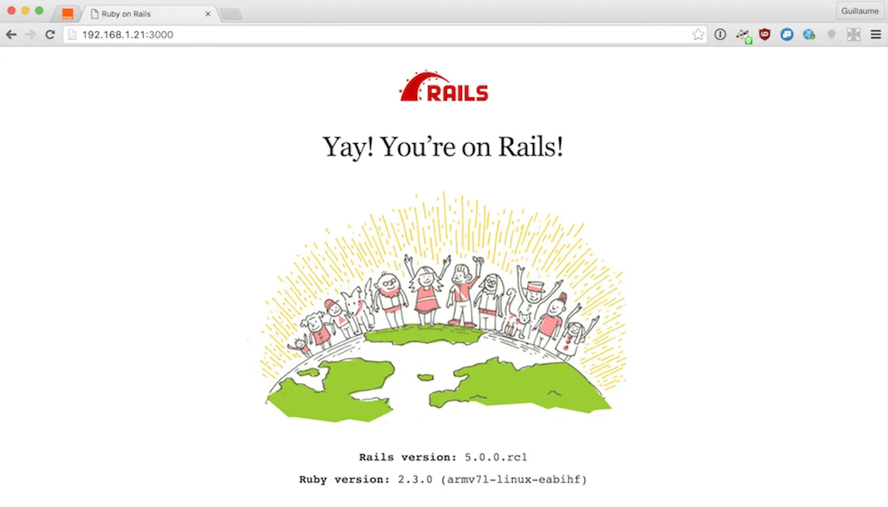 Page d'accueil de Rails sur Chrome