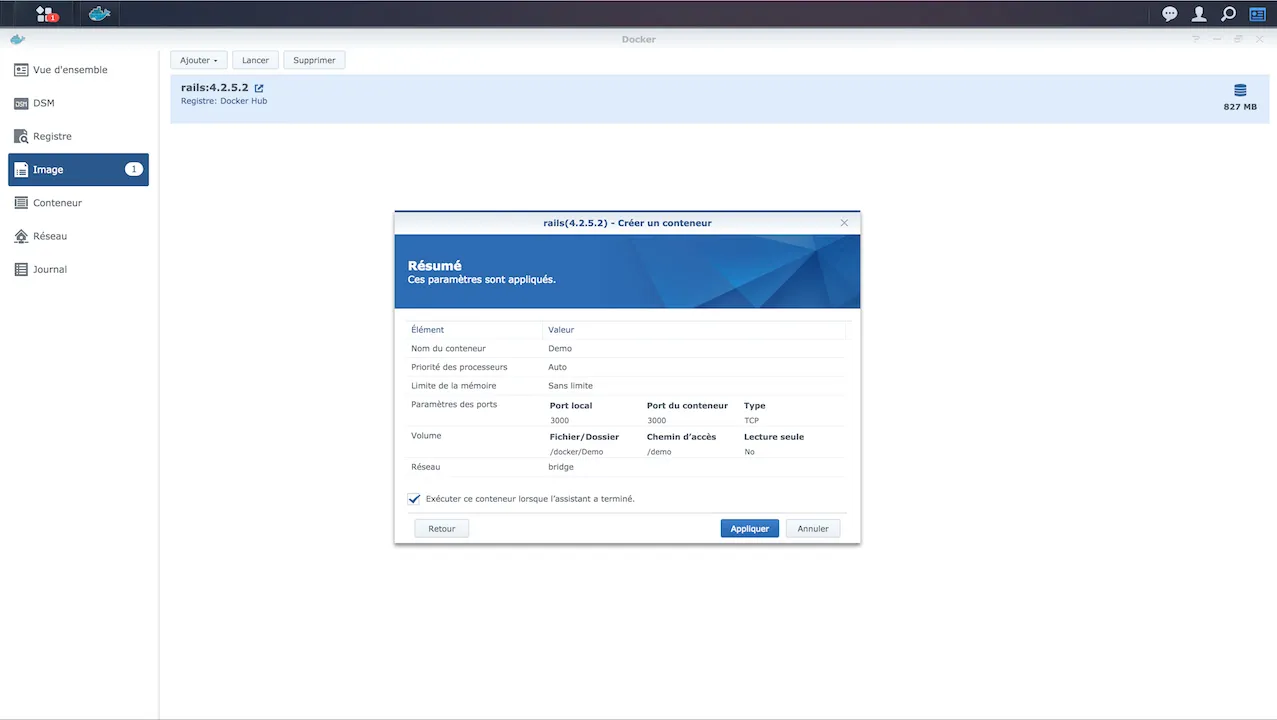 Résumé de la configuration sur Docker