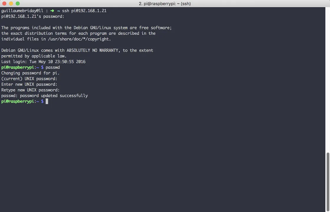 Je suis bien connecté sur le RPi 3