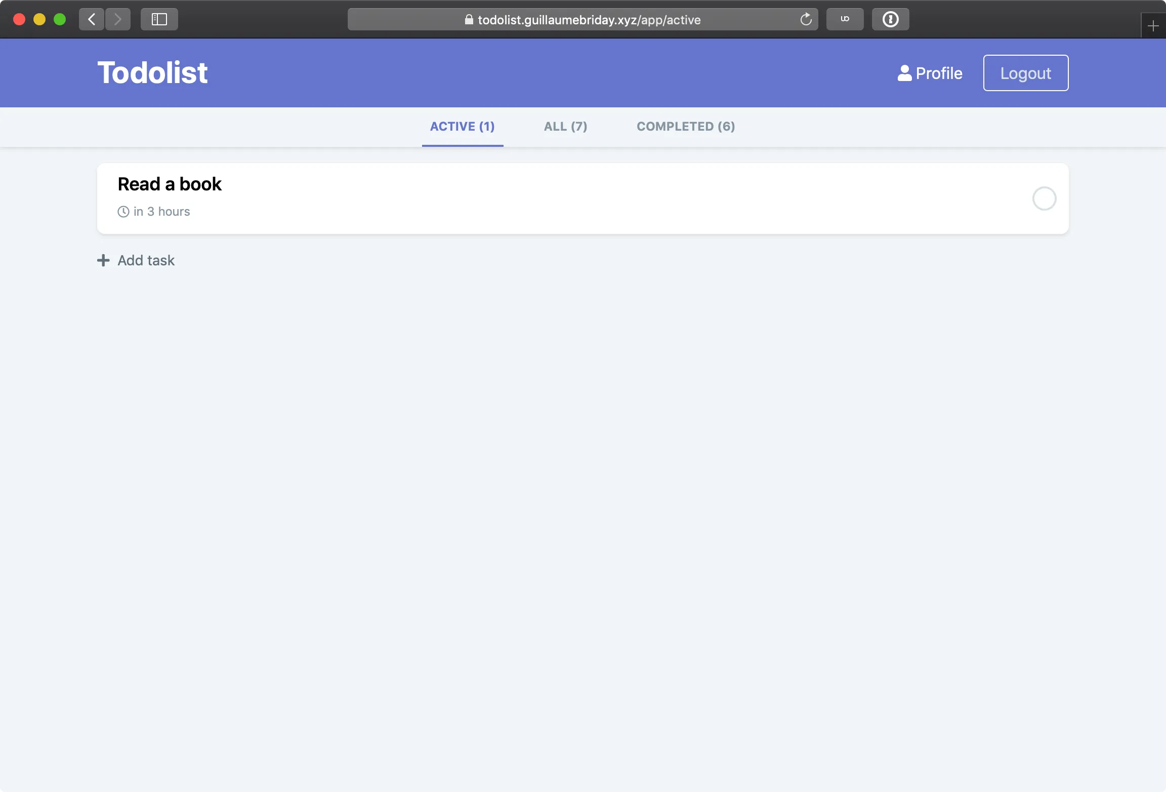 Task list of the application