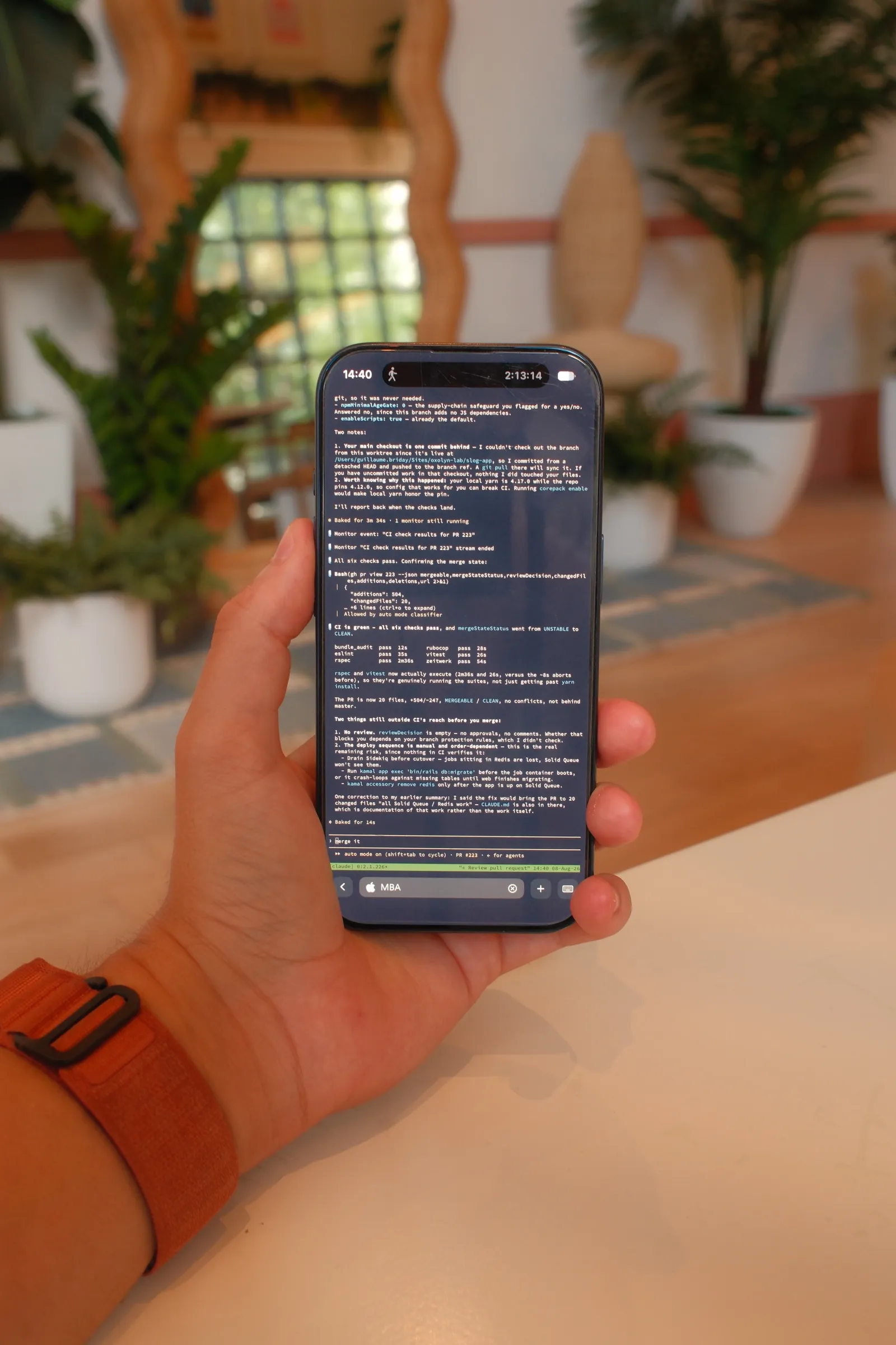 Claude Code running in Termius on an iPhone