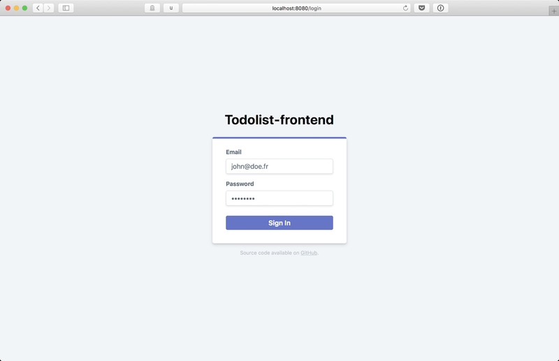 Page de login de Todolist front