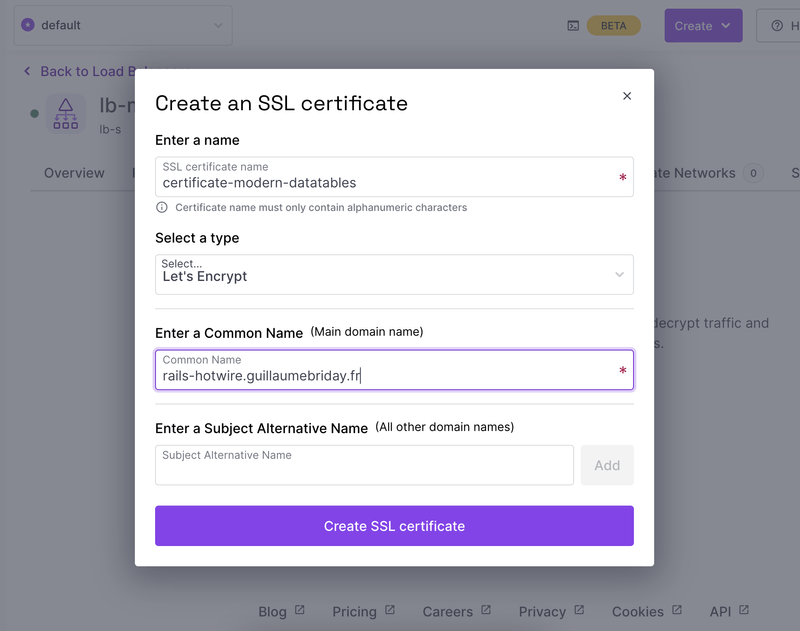 Example of automatic SSL on Scaleway Load Balancer